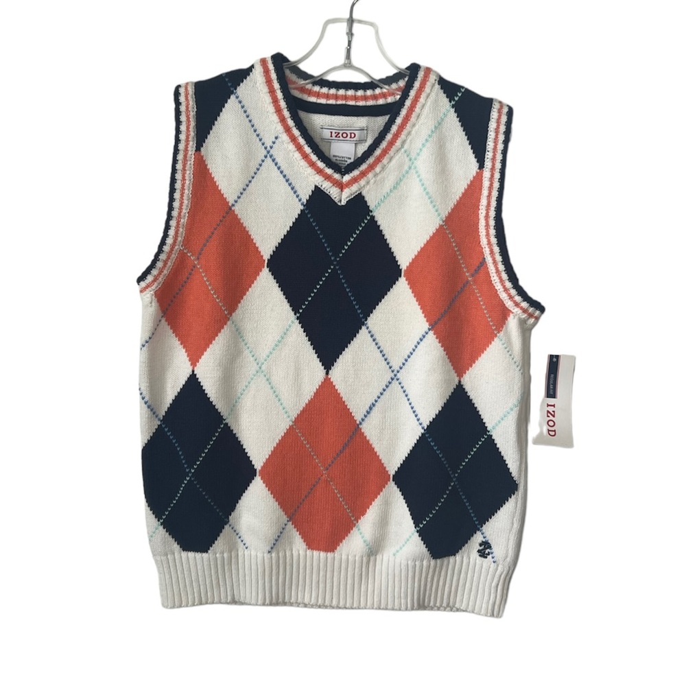Izod Boys Argyle Sweater Vest New With Tags Size 8 Regular